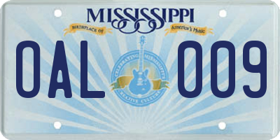 MS license plate OAL009
