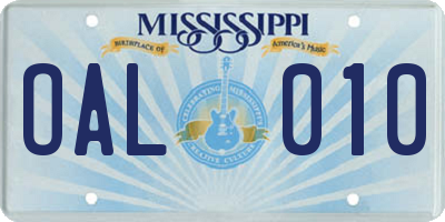 MS license plate OAL010