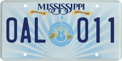 MS license plate OAL011