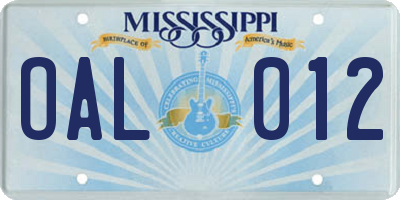 MS license plate OAL012