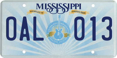 MS license plate OAL013