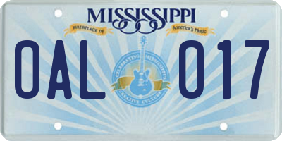 MS license plate OAL017