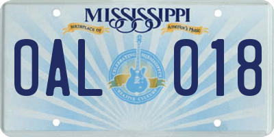 MS license plate OAL018