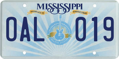 MS license plate OAL019