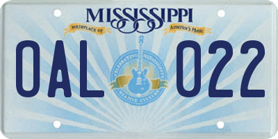 MS license plate OAL022