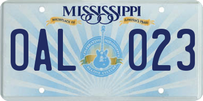 MS license plate OAL023