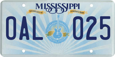 MS license plate OAL025