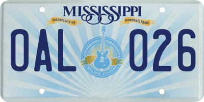 MS license plate OAL026