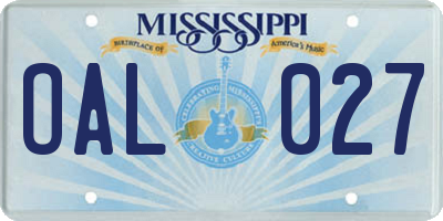 MS license plate OAL027