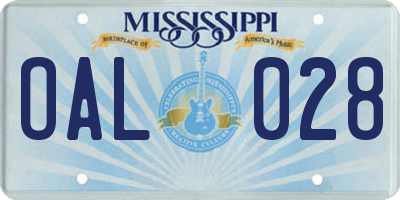 MS license plate OAL028