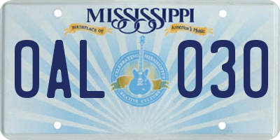 MS license plate OAL030