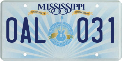 MS license plate OAL031