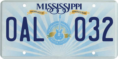 MS license plate OAL032