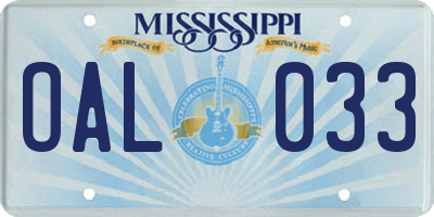 MS license plate OAL033