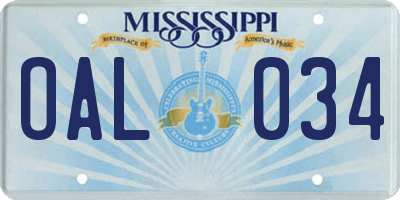 MS license plate OAL034
