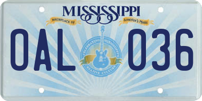 MS license plate OAL036
