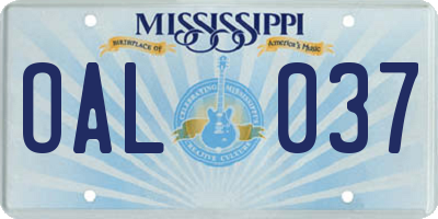 MS license plate OAL037