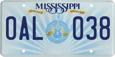 MS license plate OAL038