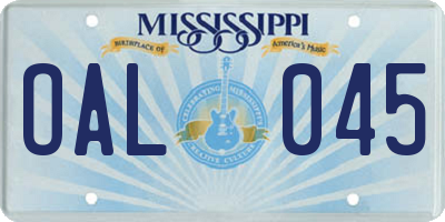 MS license plate OAL045