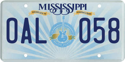 MS license plate OAL058