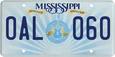 MS license plate OAL060