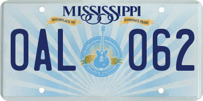 MS license plate OAL062