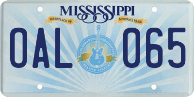 MS license plate OAL065