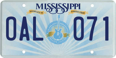 MS license plate OAL071