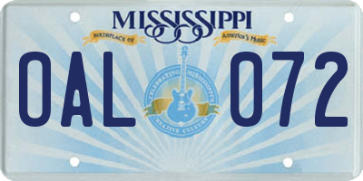 MS license plate OAL072