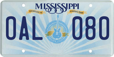MS license plate OAL080