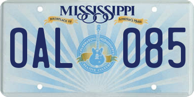 MS license plate OAL085