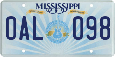 MS license plate OAL098