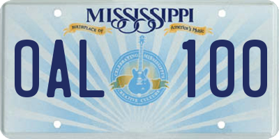 MS license plate OAL100