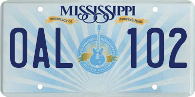 MS license plate OAL102