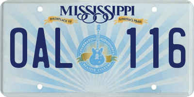 MS license plate OAL116