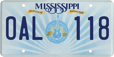 MS license plate OAL118
