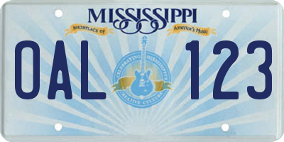 MS license plate OAL123