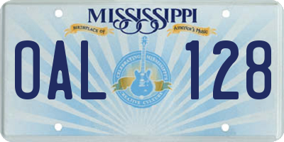 MS license plate OAL128