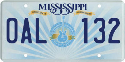 MS license plate OAL132