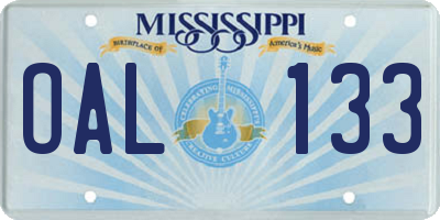 MS license plate OAL133