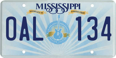 MS license plate OAL134