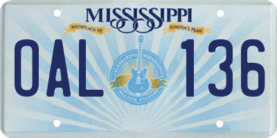 MS license plate OAL136