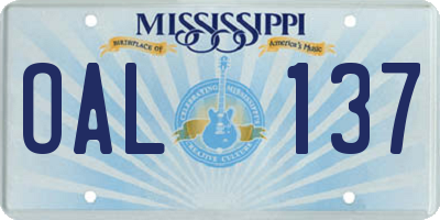 MS license plate OAL137
