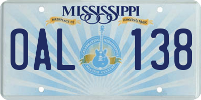 MS license plate OAL138