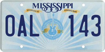 MS license plate OAL143
