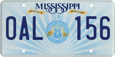 MS license plate OAL156