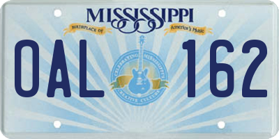 MS license plate OAL162