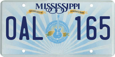 MS license plate OAL165