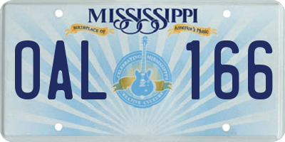 MS license plate OAL166