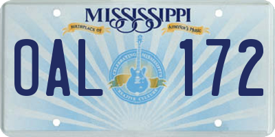 MS license plate OAL172
